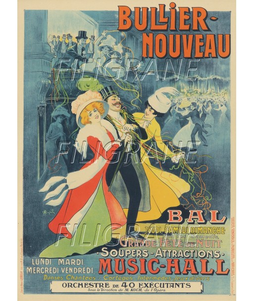 BULLIER MUSIC-HALL Rlzm-POSTER/REPRODUCTION d1 AFFICHE VINTAGE pas cher