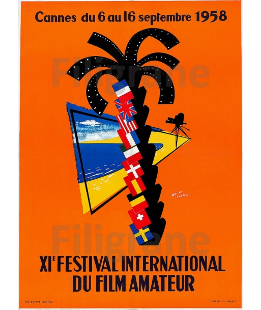 FESTIVAL de CANNES AMATEUR 1958 CINéMA - POSTER 60x80cm d1 AFFICHE VINTAGE À commander