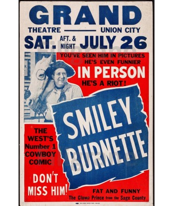 FILM SMILEY BURNETTE Ryny-POSTER/REPRODUCTION d1 AFFICHE VINTAGE livraison et retour toujours gratuits