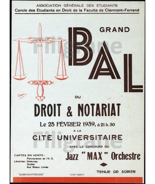 BAL DU NOTARIAT 1939 Rgma-POSTER/REPRODUCTION  d1 AFFICHE VINTAGE une grave pollution 