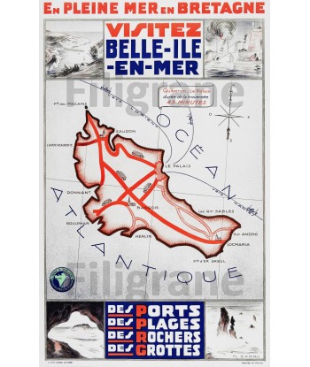 BELLE ILE EN MER Rnzq-POSTER/REPRODUCTION  d1 AFFICHE VINTAGE paiement sécurisé