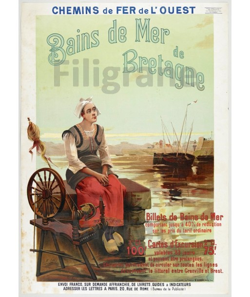 BRETAGNE BAINS de MER Raju-POSTER/REPRODUCTION  d1 AFFICHE VINTAGE vente chaude votre 