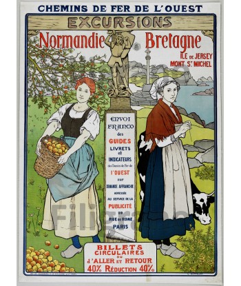 EXCURSIONS BRETAGNE Rryr-POSTER/REPRODUCTION  d1 AFFICHE VINTAGE Par le système avancé 