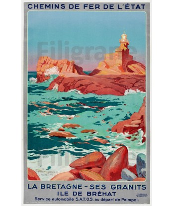 ILE de BréHAT BRETAGNE Rtne-POSTER/REPRODUCTION  d1 AFFICHE VINTAGE pas cher chine