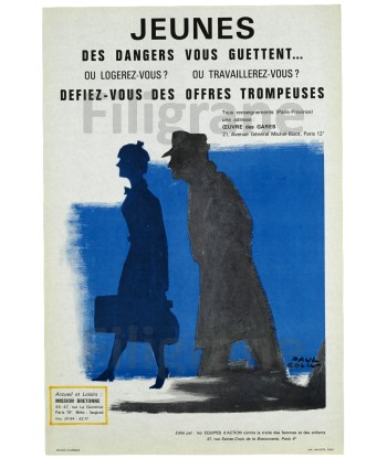 JEUNES DANGERS GUETTENT Rghy-POSTER/REPRODUCTION  d1 AFFICHE VINTAGE destockage