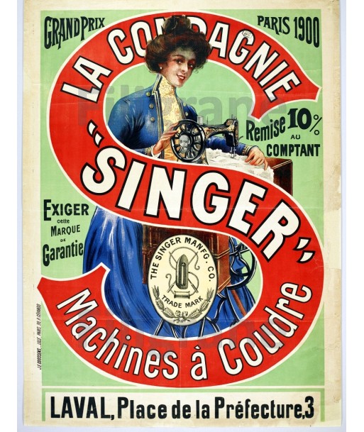 MACHINES à COUDRE SINGER Rxyx-POSTER/REPRODUCTION  d1 AFFICHE VINTAGE Par le système avancé 