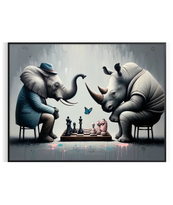 Elephant Rhinoceros Chess Print store