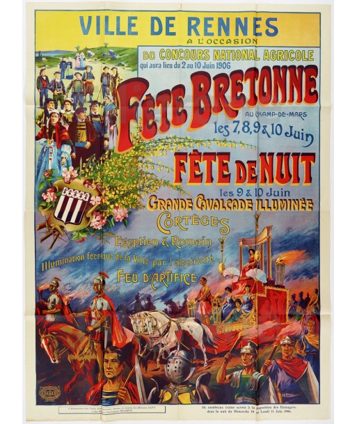 RENNES 1906 FêTES BRETONNE Ryzw-POSTER/REPRODUCTION  d1 AFFICHE VINTAGE Livraison rapide