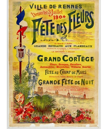 RENNES 1940 FêTES FLEURS Rsbr-POSTER/REPRODUCTION  d1 AFFICHE VINTAGE d'Europe débarque