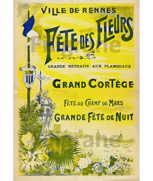 RENNES FÊTE des FLEURS Rusp-POSTER/REPRODUCTION  d1 AFFICHE VINTAGE soldes