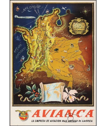 AIRLINES AVIANCA Roaw-POSTER/REPRODUCTION d1 AFFICHE VINTAGE de l' environnement