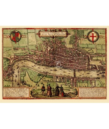 LONDRES vers 1570 par BRAUN HOGENBERG - REPRODUCTION d1 CARTE ANCIENNE Jusqu'à 80% De Réduction