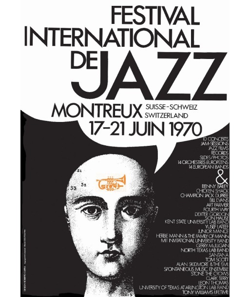 FESTIVAL de JAZZ MONTREUX 1970 Roberto Carra - BELLE AFFICHE OFFICIELLE ORIGINALE 70x100cm Les magasins à Paris et en Île-de-France