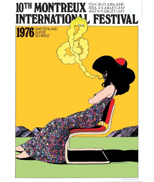 FESTIVAL de JAZZ MONTREUX 1976 Milton GLASER - RARE AFFICHE OFFICIELLE ORIGINALE 70x100cm le des métaux précieux