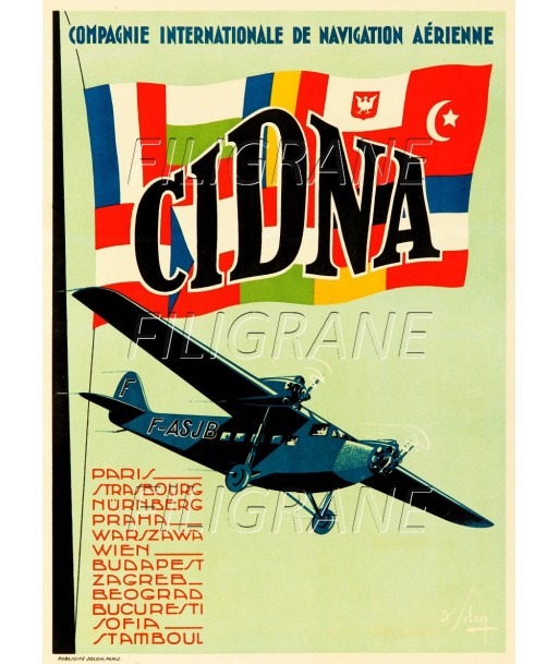 AVIATION CIDNA Cie NAVIGATION Rhjz-POSTER/REPRODUCTION d1 AFFICHE VINTAGE en linge