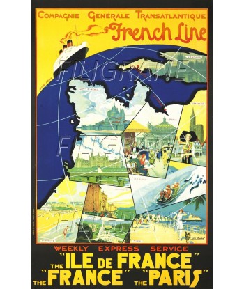 BATEAUX Cie TRANSATLANTIQUE FRANCE Rbdy-POSTER/REPRODUCTION d1 AFFICHE VINTAGE de la marque